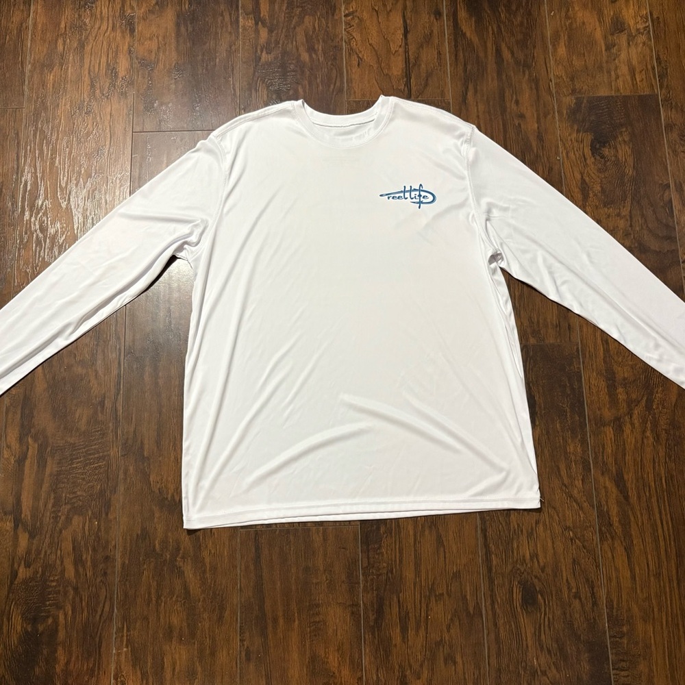 Reel Life White Long Sleeve Shirt with Blue Logo Mens XL